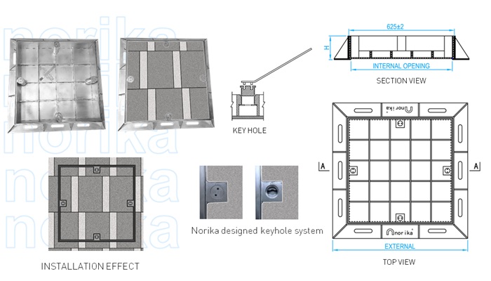 Stainless Steel Heavy Duty Recessed Cover & Frame / A1 Grade (Clear Opening : 600mm x 600mm)